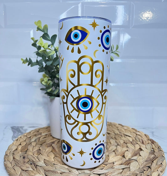 🌸White & Gold Eye Tumbler