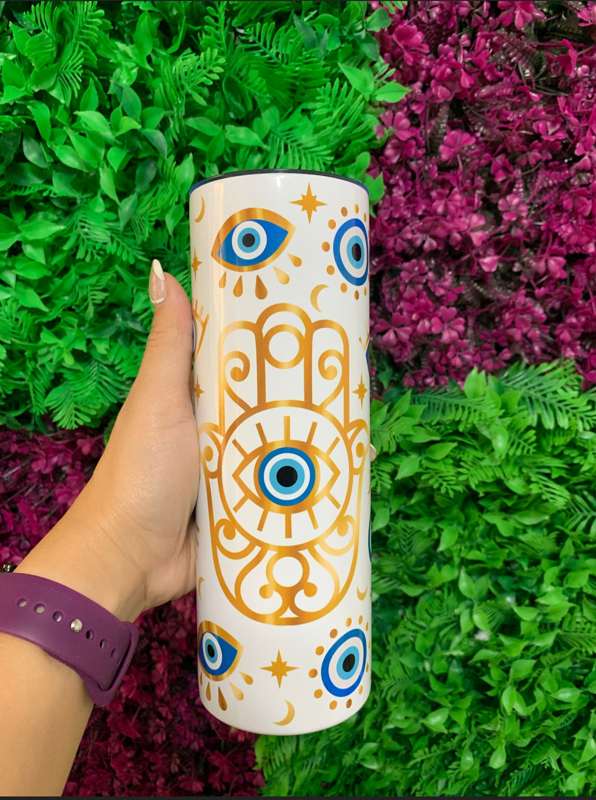 🌸White & Gold Eye Tumbler