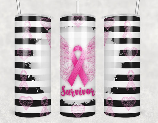 🌸Black & White Survivor Tumbler