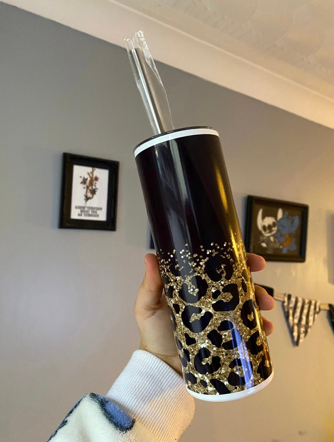 🌸Glitter Gold Leopard Tumbler